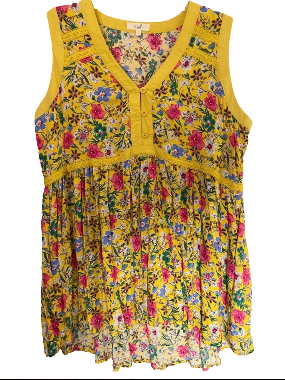 Sleeveless Floral Tunic Top - Yellow